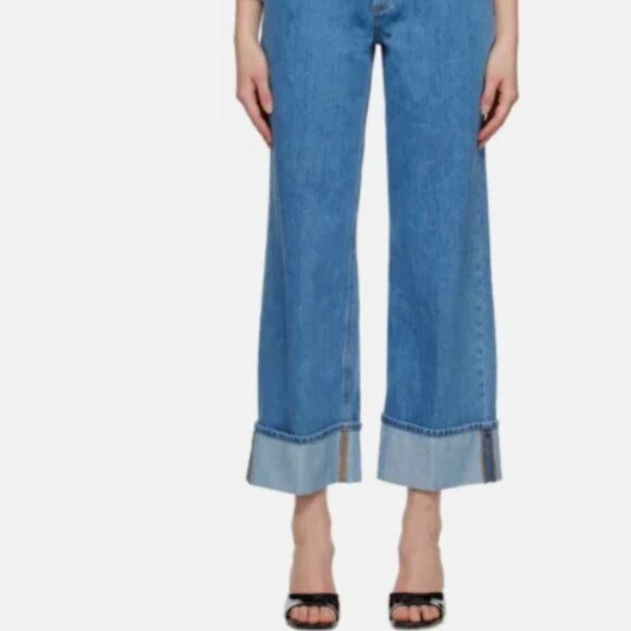 Frame Rolled High Rise Wide Leg Meadow Wash Jeans Denim 23 $298 NWT - Picture 3 of 6